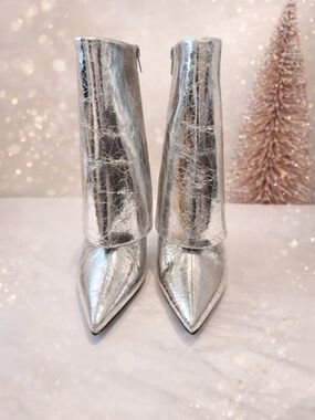 INC International Concepts Silver Metallic Pointed-Toe Ankle Boots